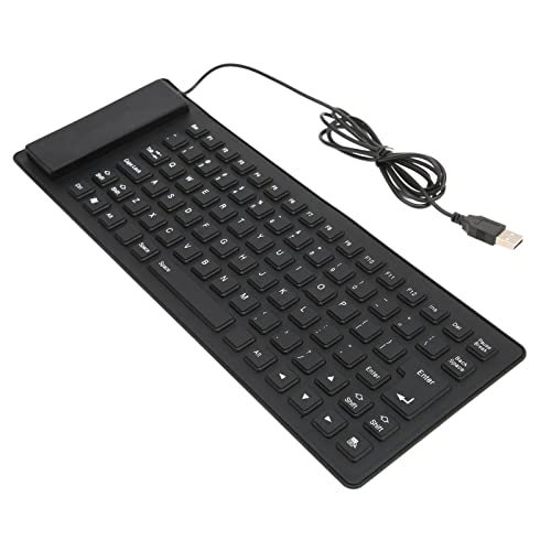 VBESTLIFE Faltbare Silikon-Tastatur, USB-Kabel, 85 Tasten, wasserdichte Rollup-Tastatur mit Leiser Eingabe, Soft-Touch-Tastatur, wasserdichte, Flexible Tastatur für Laptop und Desktop(Schwarz) von VBESTLIFE