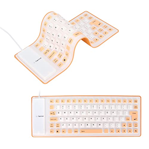 VBESTLIFE Faltbare Silikontastatur, 85 Tasten, Leise, Weiche Silikon-USB-verkabelte, wasserdichte Rollup-Tastatur für Desktop-PC, Notebook, Laptop (Orange) von VBESTLIFE