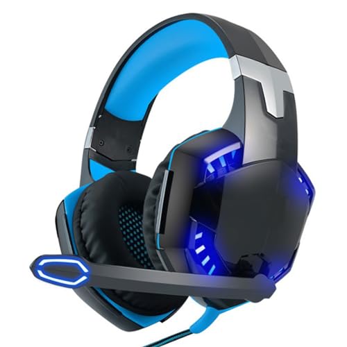 VBESTLIFE Gaming-Headset Kabelgebundene Beleuchtung Kopfhörer Modische Form Kopfhörer Metallstruktur mit geräuschunterdrückendem Mikrofon für PC-Computerspiel(Schwarz + Blau) von VBESTLIFE