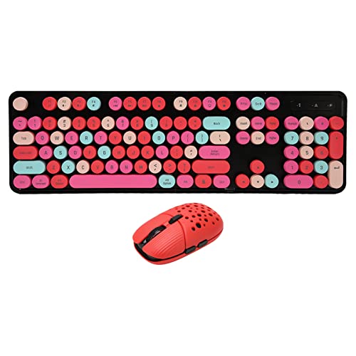 VBESTLIFE Kabellose Tastatur-Maus-Kombination, 104 Tasten, 2,4 G, Kabellose Retro-Punk-Tastatur mit 6 Tasten, 2400 DPI, Gaming-Maus-Set für Desktop-Laptop-PC (Mischfarbe Rot) von VBESTLIFE