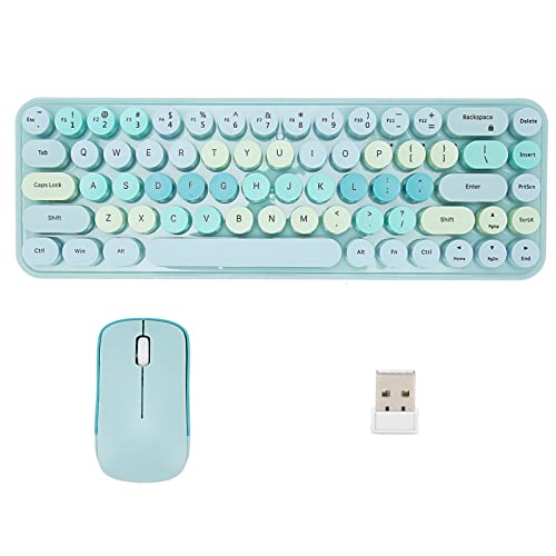 VBESTLIFE Kabellose Tastatur- und Maus-Kombination, Niedliche Retro-Tastatur mit 68 Runden Tastenkappen und 1600-DPI-Maus-Kombination für Desktop, Laptop und PC (Blaue Mischfarbe) von VBESTLIFE