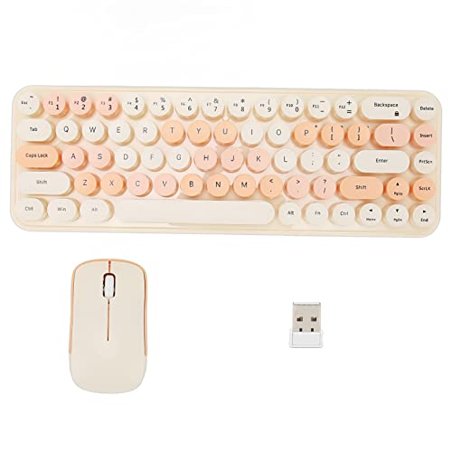 VBESTLIFE Kabellose Tastatur- und Maus-Kombination, Niedliche Retro-Tastatur mit 68 Runden Tastenkappen und 1600-DPI-Maus-Kombination für Desktop, Laptop und PC (Milchteefarbe, gemischte von VBESTLIFE