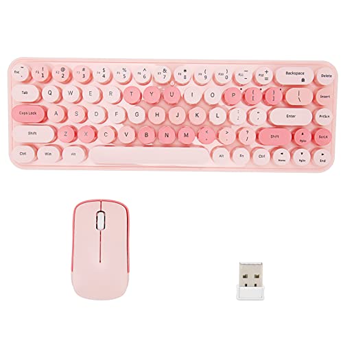 VBESTLIFE Kabellose Tastatur- und Maus-Kombination, Niedliche Retro-Tastatur mit 68 Runden Tastenkappen und 1600-DPI-Maus-Kombination für Desktop, Laptop und PC (Rosa Thema) von VBESTLIFE