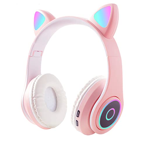 VBESTLIFE Katzenohr-Bluetooth-Kopfhörer, Niedlicher Drahtloser Bluetooth-Kopfhörer-Kopfhörer, für Kinder, Katzenohr-LED-Leuchten-Design(Rosa) von VBESTLIFE