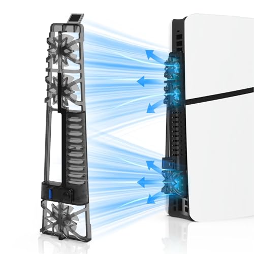 VBESTLIFE Lüfter für PS5 Slim Disc, mit LED-Licht, 3 Geschwindigkeiten, USB 3.0-Anschluss, Leiser Lüfter für PS5 Slim Disc und Digital Editions, Schwarz von VBESTLIFE