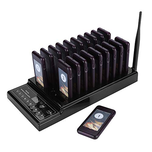 VBESTLIFE Pager-System, Wireless 999 Channel Queue Gastanruf Paging-Summer-System mit Tastatur-Ladestation und 20 Piece-Empfängern Pagers für Restaurant, 1 km Reichweite(Schwarz) von VBESTLIFE