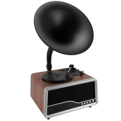 VBESTLIFE Plattenspieler, Retro-Plattenspieler, Vintage-Phonograph, Grammophon, Eingebauter Lautsprecher, Subwoofer, Bluetooth, USB, UKW-Radio, für Heimdekoration (EU-Stecker) von VBESTLIFE