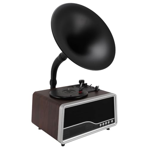 VBESTLIFE Plattenspieler, Retro-Plattenspieler, Vintage-Phonograph, Grammophon, Eingebauter Lautsprecher, Subwoofer, Bluetooth, USB, UKW-Radio, für Heimdekoration (EU-Stecker) von VBESTLIFE