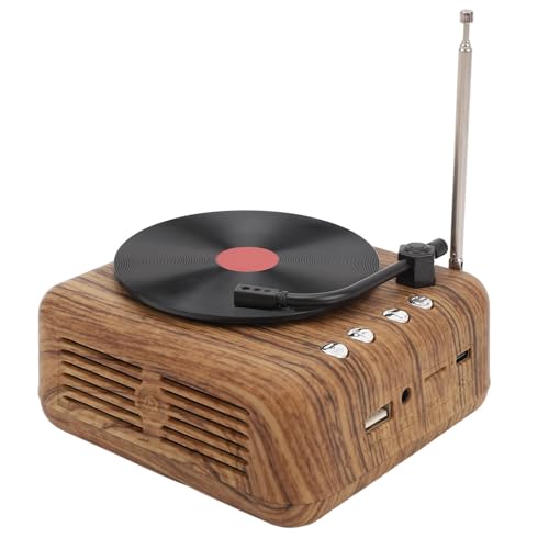 Player-Lautsprecher, Plattenspieler mit Lautsprecher, Vintage-Plattenspieler, 6D-Stereo-Sound, BT, Speicher, Sound-Line-Wiedergabe, LP-Player für Klanggenuss (Holzmaserung) von VBESTLIFE