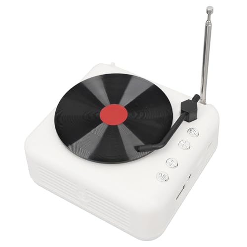 VBESTLIFE Player-Lautsprecher, Plattenspieler mit Lautsprecher, Vintage-Plattenspieler, 6D-Stereo-Sound, BT, Speicher, Sound-Line-Wiedergabe, LP-Player für Klanggenuss (White) von VBESTLIFE