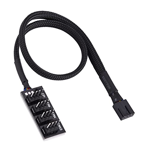 VBESTLIFE Schwarz Ummantelter 4-Wege-PWM-Splitter-Hub für Computerlüfter, Erweiterbarer Motherboard-Lüfter-Header, PWM-Funktion, Kompatibel mit 3,4-Pin-Lüftern von VBESTLIFE