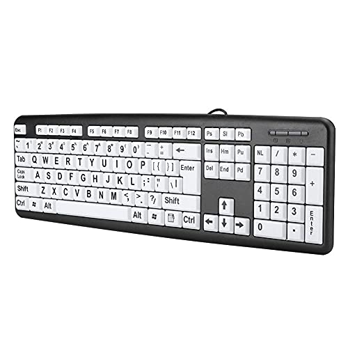 VBESTLIFE Tastatur mit großem Druck, USB-verkabelte Tastatur für Sehbehinderte für alte Menschen mit weißen Tasten mit großem Druck für Senioren(Schwarz) von VBESTLIFE