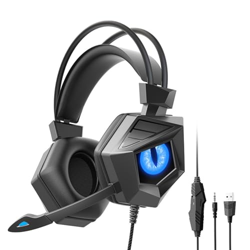 VBESTLIFE USB-Gaming-Headset für PC, Computer-Kopfhörer mit Mikrofon mit Geräuschunterdrückung, RGB-Licht, Kabelgebundene Kopfhörer für, für PS5, Laptop (Schwarz Blau) von VBESTLIFE