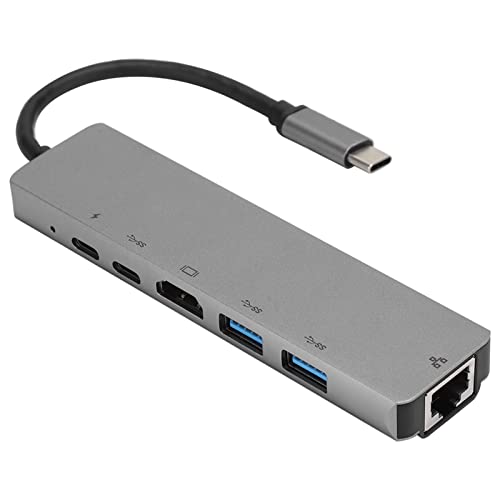 VBESTLIFE USB-Hub, 6-in-1-Ultra-Slim-Daten-USB-Hub USB3.0 RJ45 HDMI TF LAN Ethernet Multi-Interface-Desktop-USB-C-zu-Typ-C-Minikonverter-Adapter für PC-Laptop von VBESTLIFE