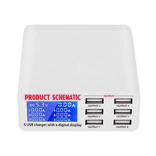 VBESTLIFE USB-Ladegerät, 6 Port 6A USB-Hub Ladestation Wandladegerät Netzadapter mit LED-Anzeige für Mobiltelefone, Tablet(Weiß) von VBESTLIFE