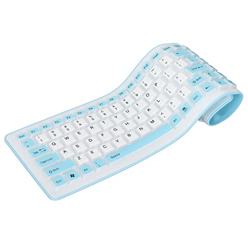 VBESTLIFE wasserdichte Faltbare Silikontastatur, USB-verkabelte 103-Tasten-Rollup-Tastatur mit Plug-and-Play, für PC-Laptop (Blue) von VBESTLIFE