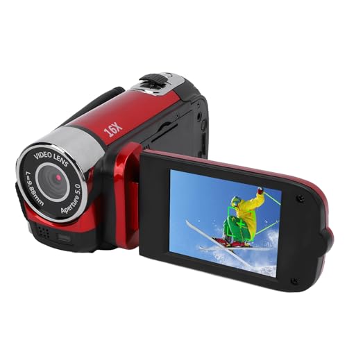 Videokamera -Camcorder, HD 1080p 16 MP Digitalkamera -Rekorder mit 2,4 Zoll 270 ° Drehbildschirm, 16 -Fach Digitaler Zoom, Fülllicht (Rot) von VBESTLIFE