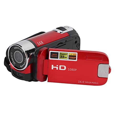 Videokamera Camcorder, HD 1080p Digitalkamera Rekorder 16 MP 2,7 Zoll 270 ° Rotation TFT 16x Digital Zoom Camcorder Kamera (Rot) von VBESTLIFE