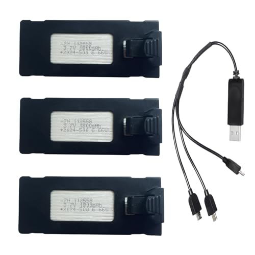 Wiederaufladbarer Akku 3,7 V 1800 mAh für E88 E88PRO E99 E99PRO E525 P1 P5 K3 P15 P15PRO LS-S1S A88 Drohne Akku Quadcopter Akku mit USB-Ladekabel (3 Stück) von VBILUM