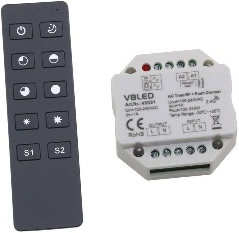 VBLED 2.4G RF 230V AC LED Dimmer System 1 Kanal Fernbedienung mit Dimmer Fernbedienung von VBLED