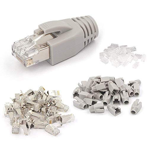 VCE (1. Gen.) 10 Sets Crimpstecker CAT7, CAT6A RJ45 Netzwerkstecker POE für Verlegekabel 10GBit Lan RJ45 Stecker Metall geschirmt mit Einfädelhilfe und Knickschutz von VCE