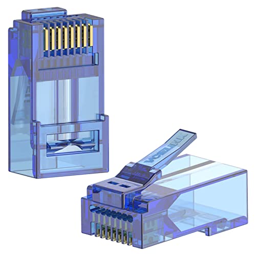 VCE CAT6 RJ45 Stecker Pass Through, 8P8C Netzwerkstecker Vergoldeter, Lan Stecker für CAT6 CAT5E CAT5 Festes Oder Litzenförmiges UTP Lan Kabel Stecker, Blau, 25 Stück von VCE