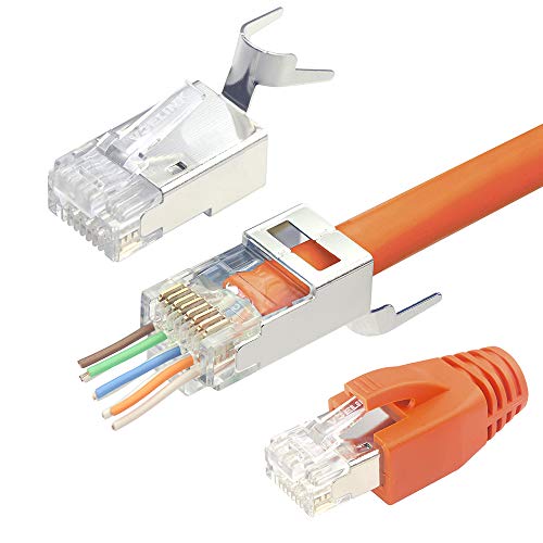VCELINK 2. Gen. Netzwerkstecker Cat7 Cat6A Pass Through RJ45 Stecker für Verlegekabel Geschirmt mit Einfädelhilfe und Knickschutz 10 Stück, Switch/TV / PS4 / ADSL/Modem/TV Box/Router/PC von VCELINK