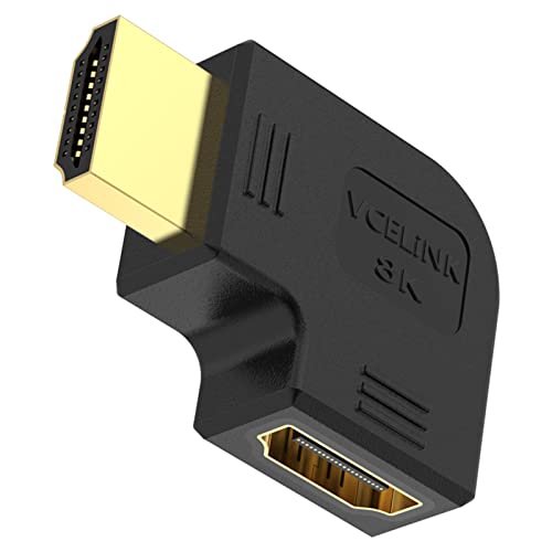 VCELINK 8K HDMI Winkelstecker, HDMI 90 Grad Winkel, HDMI 2.1 Kabel Abgewinkelt Stecker auf Buchse, 8K@60Hz / 4K@120Hz, eARC, HDR, Dolby für Wandmontage TV/Laptop/Roku Stick/PS5 von VCELINK