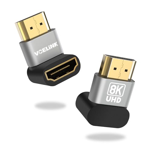 VCELINK 8K HDMI Winkelstecker,HDMI 90 und 270 Grad Adapter mit 8K@60Hz 4K@120Hz,HDMI 2.1 Winkel Adapter, HDR, VRR, Dolby, eARC, 3D für PS5, TV Stick, Apple TV, 2 Stück von VCELINK