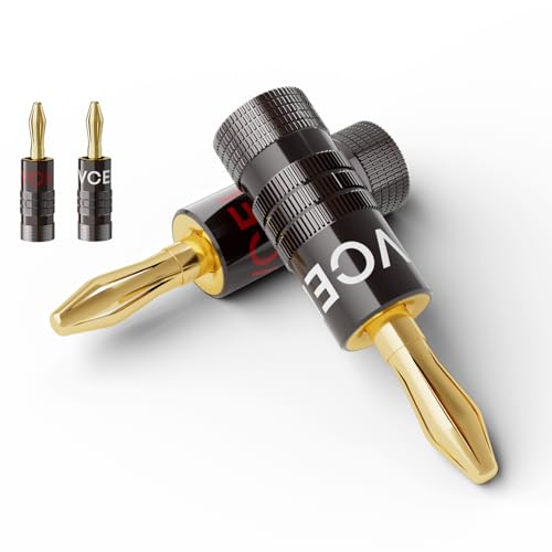 VCELINK Bananenstecker Lautsprecher 24K Vergoldet, (2 Paar/ 4 Stück), Dual-Schraube Typ Bananenstecker 4mm High Endn für Lautsprecherkabel, Verstärker, HiFi-Boxen, AV Receiver,Schraubbar von VCELINK