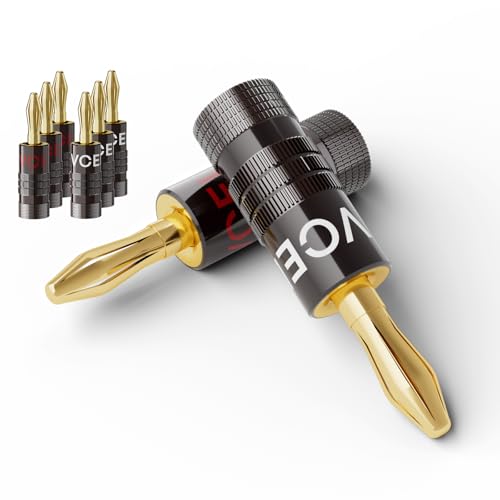 VCELINK Bananenstecker Lautsprecher 24K Vergoldet, (4 Paar/ 8 Stück), Dual-Schraube Typ Bananenstecker 4mm High Endn für Lautsprecherkabel, Verstärker, HiFi-Boxen, AV Receiver, Schraubbar von VCELINK