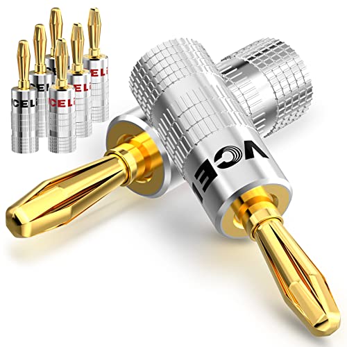 VCELINK Bananenstecker Lautsprecher 24K Vergoldet, 0,75mm - 4mm, (4 Paar / 8 Stück), Banana-Steckverbinder High End für Lautsprecherkabel, Verstärker, HiFi-Boxen, AV Receiver,Schraubbar von VCELINK