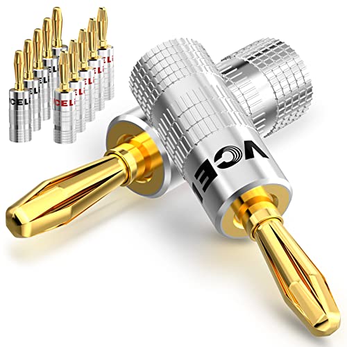 VCELINK Bananenstecker Lautsprecher 24K Vergoldet, 0,75mm - 4mm, (6 Paar / 12 Stück), Banana-Steckverbinder High End für Lautsprecherkabel, Verstärker, HiFi-Boxen, AV Receiver,Schraubbar von VCELINK