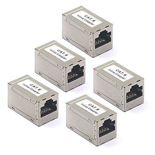 VCELINK RJ45-Kupplung, geschirmt, Ethernet-Kabel-Verlängerung, CAT6/CAT5E/CAT5, Inline-Koppler, PoE-Buchse auf Buchse, Silber, 5er-Pack von VCELINK