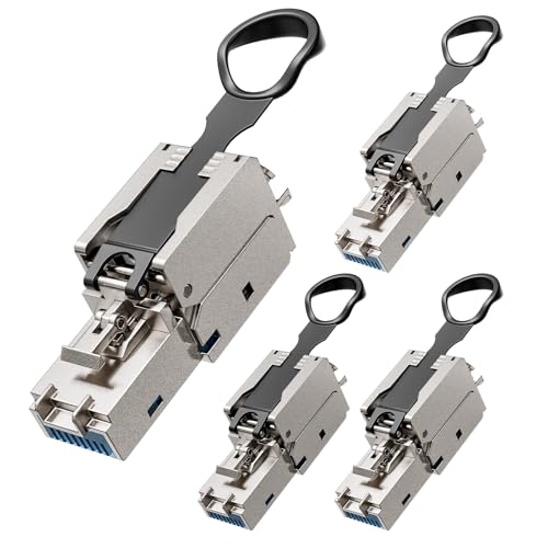 VCELINK RJ45 Stecker, Wiederverwendbare Werkzeugfreie Cat 7 Stecker, Cat6A Geschirmte Netzwerkstecker für 22-26AWG FTP STP SFTP UTP Kabel, 10 Gbps 600MHz, Vergoldet, 4 Stück von VCELINK