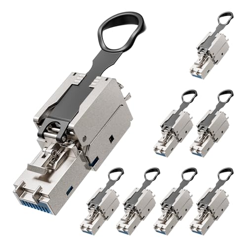 VCELINK RJ45 Stecker, Wiederverwendbare Werkzeugfreie Cat 7 Stecker, Cat6A Geschirmte Netzwerkstecker für 22-26AWG FTP STP SFTP UTP Kabel, 10 Gbps 600MHz, Vergoldet, 8 Stück von VCELINK