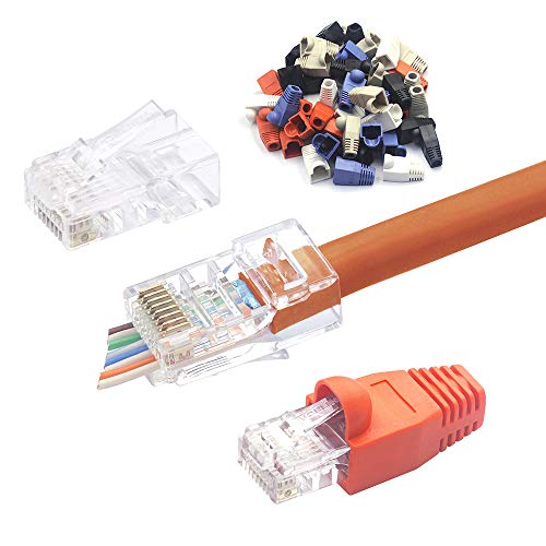 VCELINK RJ45 Stecker Cat6 Netzwerkstecker für Cat6 Verlegekabel RJ45 Crimpstecker Gerade mit Knickschutz 50 Stück von VCELINK