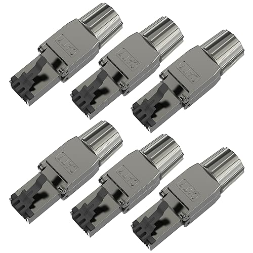 VCELINK RJ45 Stecker Werkzeuglos Cat 7 Cat6a, Netzwerkstecker POE++, Cat 7 Stecker 10 Gbps 600MHz Geschirmter, Lan Stecker mit LSA Anschluss für Installationskabel Verlegekabel, Schwarz, 6 Stück von VCELINK