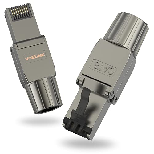 VCELINK RJ45 Stecker Werkzeuglos Cat 7 Cat8, Netzwerkstecker POE++, Cat 8 Stecker 40 Gbps 2000MHz Geschirmter, LAN Stecker mit LSA Anschluss für Installationskabel Verlegekabel, Schwarz, 2 Stück von VCELINK