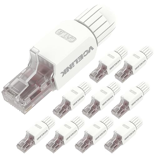 VCELINK RJ45 Stecker Werkzeuglos Cat6 Lan Stecker Werkzeugfreie Vergoldete, Cat6 UTP Modular Netzwerkstecker (LSA) für Verlegekabel, 10 Stück von VCELINK