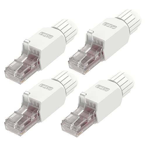 VCELINK RJ45 Stecker Werkzeuglos Cat6 Lan Stecker Werkzeugfreie Vergoldete, Cat6 UTP Modular Netzwerkstecker (LSA) für Verlegekabel, 4 Stück von VCELINK