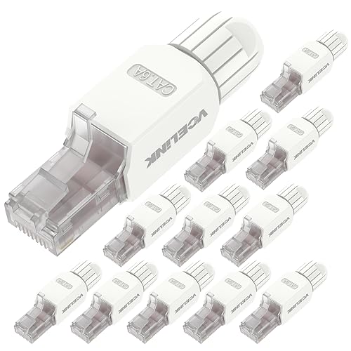 VCELINK RJ45 Stecker Werkzeuglos Cat6A Lan Stecker Werkzeugfreie Vergoldete, Cat6A Modular Netzwerkstecker (LSA) für Verlegekabel, 12 Stück von VCELINK