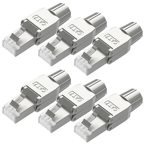 VCELINK RJ45 Stecker Werkzeuglos für Verlegekabel Cat7 Cat6A Netzwerkstecker Werkzeuglos Feldkonfektionierbarer Geschirmt 10 Gbps 600MHz 6 Stück von VCELINK