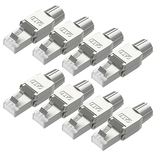 VCELINK RJ45 Stecker Werkzeuglos für Verlegekabel Cat7 Cat6A Netzwerkstecker Werkzeuglos Feldkonfektionierbarer Geschirmt 10 Gbps 600MHz 8 Stück von VCELINK