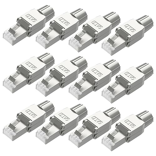 VCELINK RJ45 Stecker Werkzeuglos für Verlegekabel Cat7 Cat6A Netzwerkstecker Werkzeuglos Feldkonfektionierbarer LSA Geschirmt 10 Gbps 600MHz 12 Stück von VCELINK