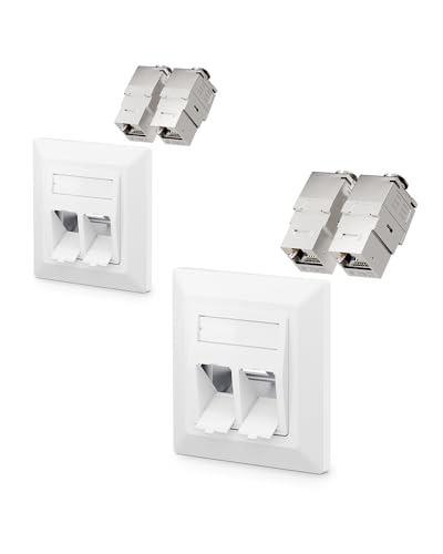 VCELINK 2x Keystone Netzwerkdose Unterputz CAT8 2Fach, Lan Dose Doppelt Keystone RJ45 Modul, STP Vollgeschirmt, RJ45 Ethernet Datendose DSL Patchkabel Verlegekabel von VCELINK