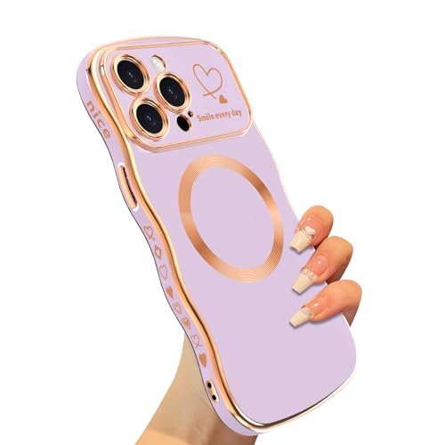 VCGFJD Schutzhülle für iPhone 15 Pro Max für Frauen und Mädchen, luxuriöser Plattierter Rahmen, Niedliche Wellen Rahmen mit Herzmuster, Schlank und Weich, Stoßfest-Design, Hellviolett VCGFJD Schutzhülle für iPhone 15 Pro Max für Frauen und Mädchen, luxuriöser Plattierter Rahmen, Niedliche Wellen Rahmen mit Herzmuster, Schlank und Weich, Stoßfest-Design, Hellviolett von VCGFJD