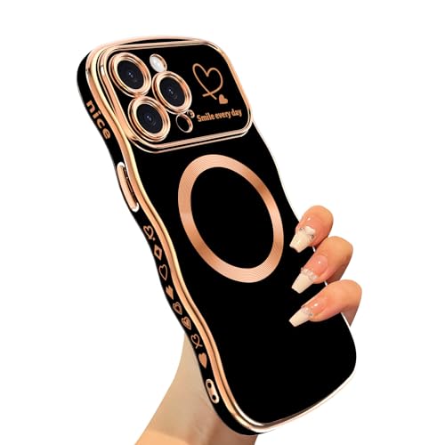 VCGFJD Schutzhülle für iPhone 15 Pro Max für Frauen und Mädchen, luxuriöser Plattierter Rahmen, Niedliche Wellen Rahmen mit Herzmuster, Schlank und Weich, Stoßfest-Design, Schwarz VCGFJD Schutzhülle für iPhone 15 Pro Max für Frauen und Mädchen, luxuriöser Plattierter Rahmen, Niedliche Wellen Rahmen mit Herzmuster, Schlank und Weich, Stoßfest-Design, Schwarz von VCGFJD