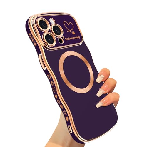 VCGFJD Schutzhülle für iPhone 15 Pro Max für Frauen und Mädchen, luxuriöser Plattierter Rahmen, Niedliche Wellen Rahmen mit Herzmuster, Schlank und Weich, Stoßfest-Design, lila VCGFJD Schutzhülle für iPhone 15 Pro Max für Frauen und Mädchen, luxuriöser Plattierter Rahmen, Niedliche Wellen Rahmen mit Herzmuster, Schlank und Weich, Stoßfest-Design, lila von VCGFJD