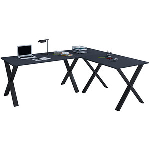 VCM my office Lona Schreibtisch anthrazit rechteckig, X-Fuß-Gestell schwarz 220,0 x 80,0 cm von VCM my office